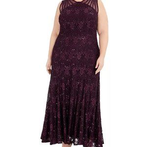 Sleeveless Lace Sequin Evening Dress - R&M Richards - 14W
